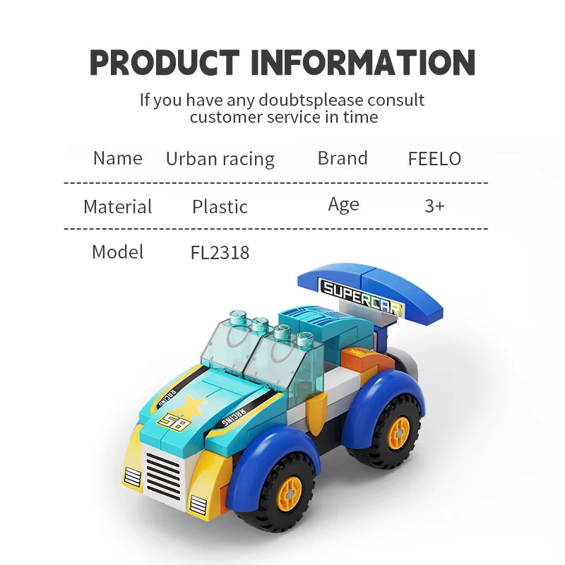 Racing Car Building Blocks Set - 30 Piece Vehicle Construction Toy Ages 5+
