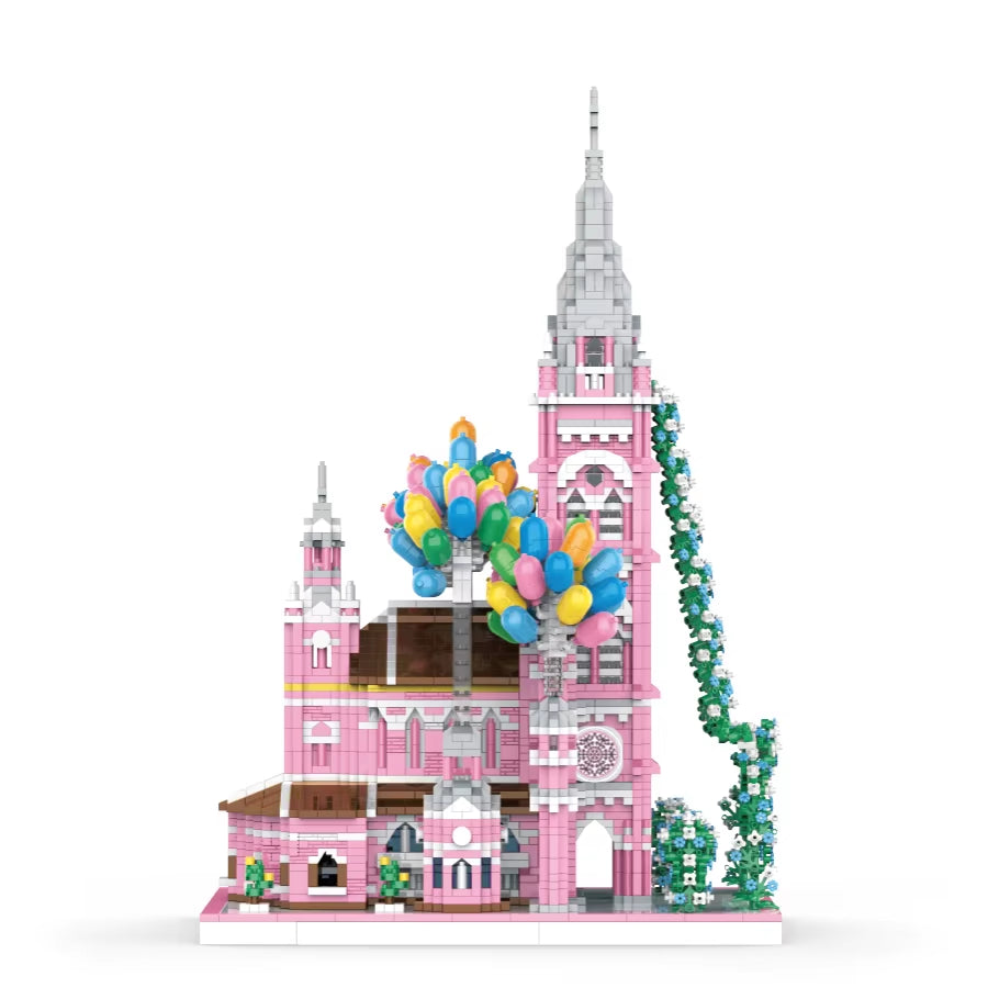 Pink Castle Building Blocks Set - DIY Mini Palace Construction Toy Kids 8+ Creative Architecture Gift 500+ Pieces
