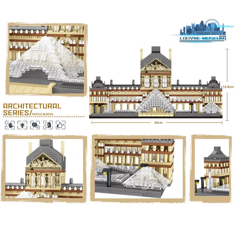 Louvre Museum Building Blocks Set - Famous Monument Mini Architecture Toy Kids 6+ Educational STEM Gift 800+ Pieces