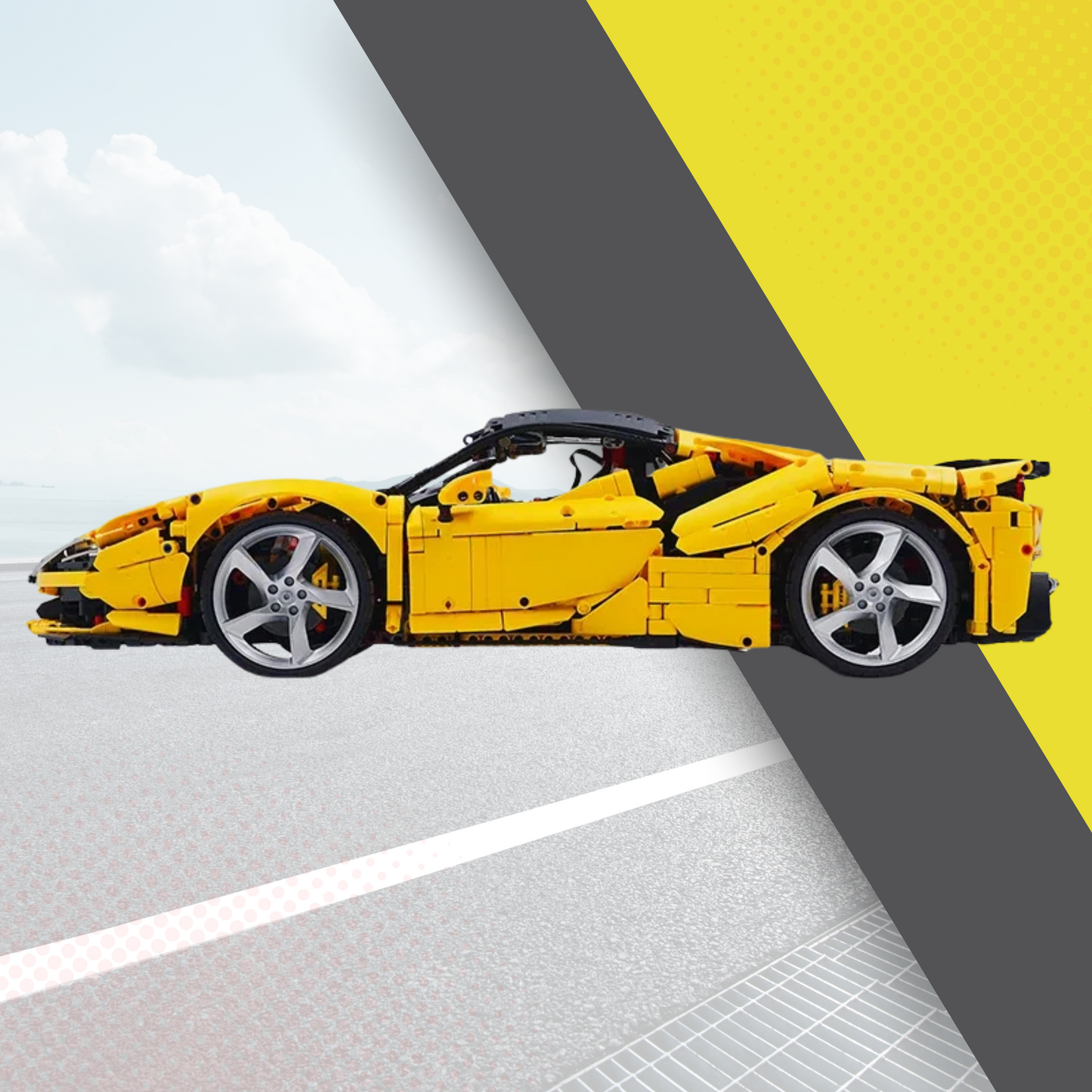 Super Fast 90 Racing Car Building Set - 4000+ Pieces - Yellow Sports Vehicle Kit Ages 8+