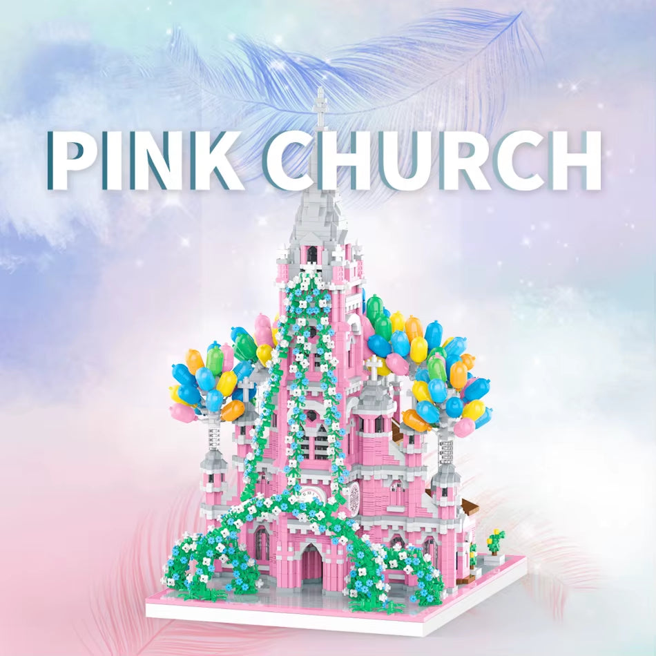 Pink Castle Building Blocks Set - DIY Mini Palace Construction Toy Kids 8+ Creative Architecture Gift 500+ Pieces