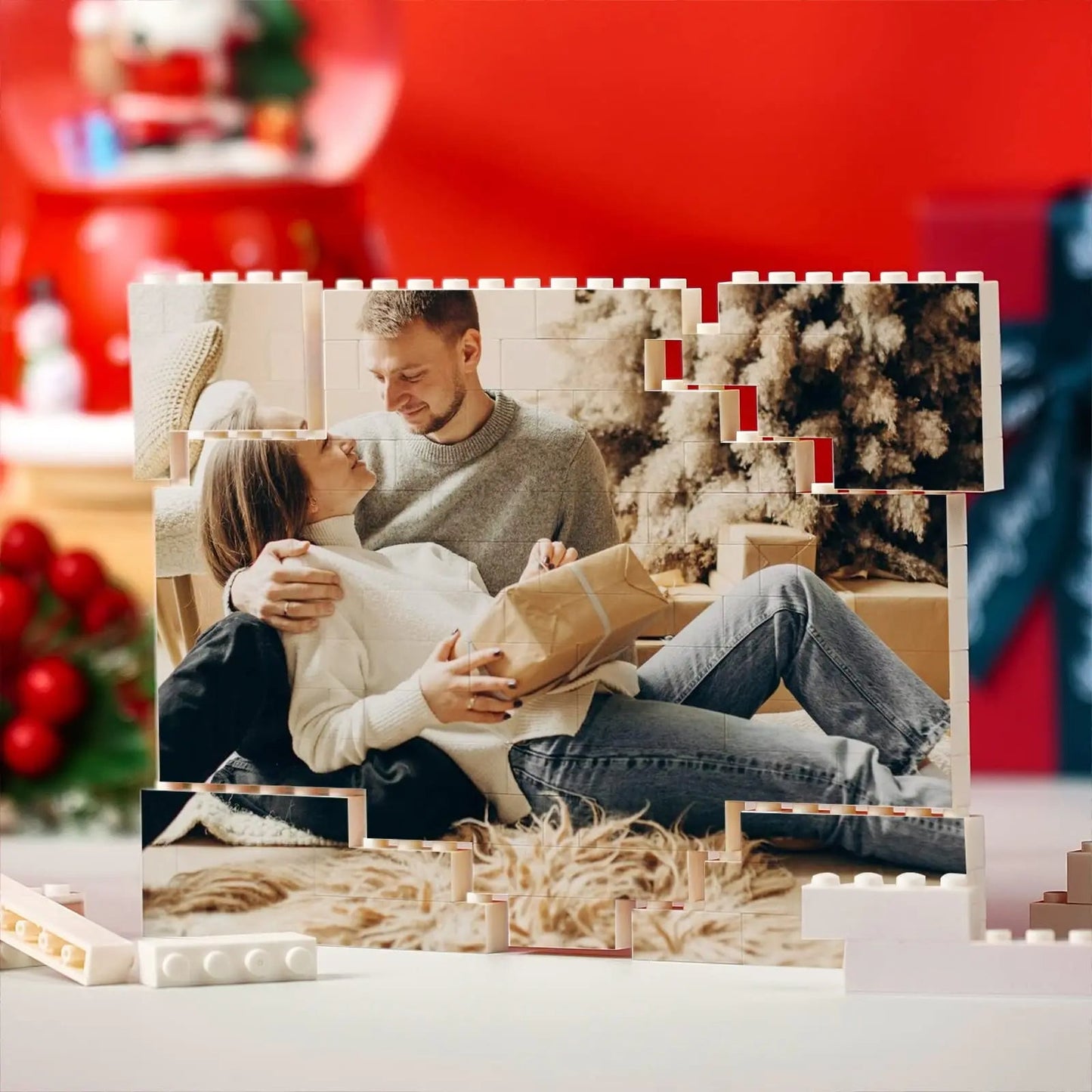 Custom Photo Building Block Puzzle - Personalized Memory Brick Set - 30 Pieces - Ages 8+ - UV Printed Design - Rectangle or Heart Shape