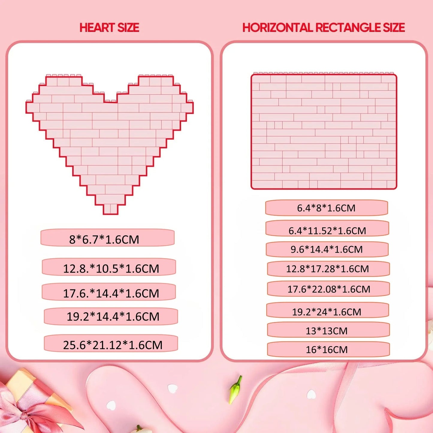 Custom Photo Building Block Puzzle - Personalized Memory Brick Set - 30 Pieces - Ages 8+ - UV Printed Design - Rectangle or Heart Shape