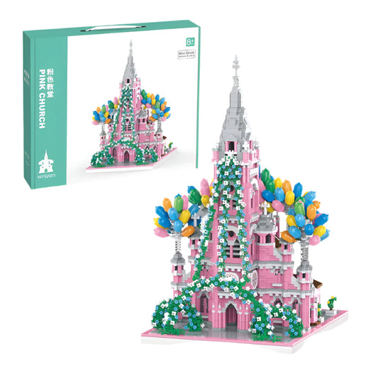 Pink Castle Building Blocks Set - DIY Mini Palace Construction Toy Kids 8+ Creative Architecture Gift 500+ Pieces