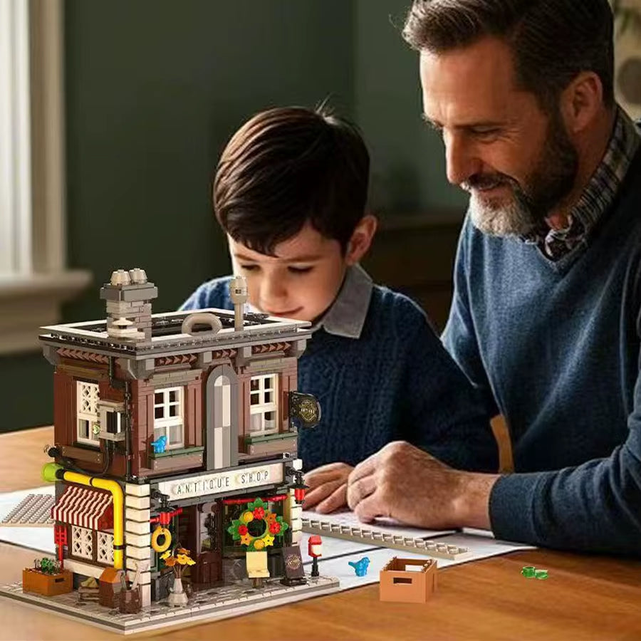 Vintage Antiques Shop Building Set 1950 Pieces - 3D City Block Model Kit Adults Teens 14+ Collectible Architecture Toy