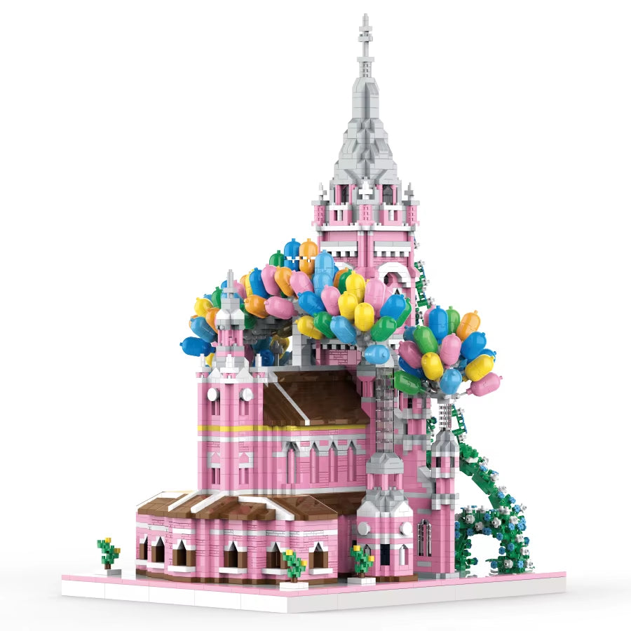 Pink Castle Building Blocks Set - DIY Mini Palace Construction Toy Kids 8+ Creative Architecture Gift 500+ Pieces