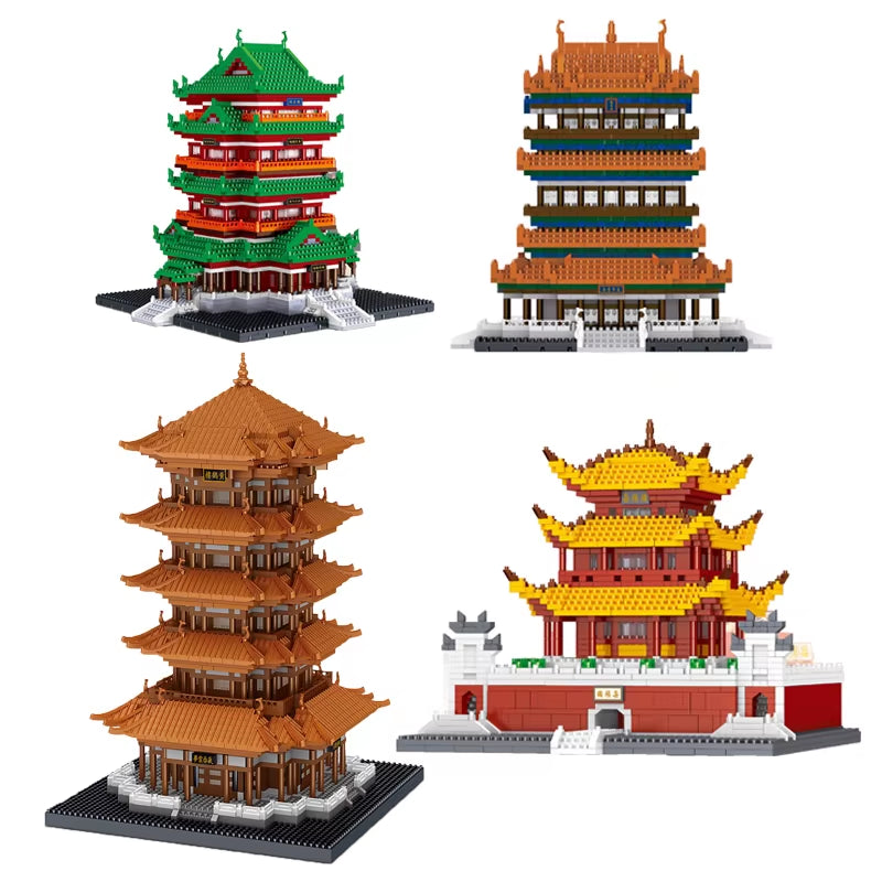 Four Great Towers of China Building Set - Famous Chinese Architecture Model Kit Kids 6+ Cultural Landmark Construction Toy