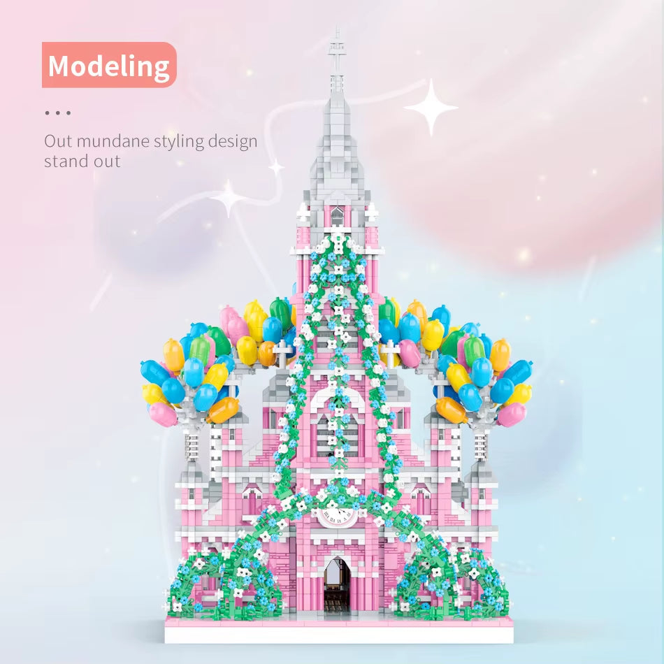 Pink Castle Building Blocks Set - DIY Mini Palace Construction Toy Kids 8+ Creative Architecture Gift 500+ Pieces