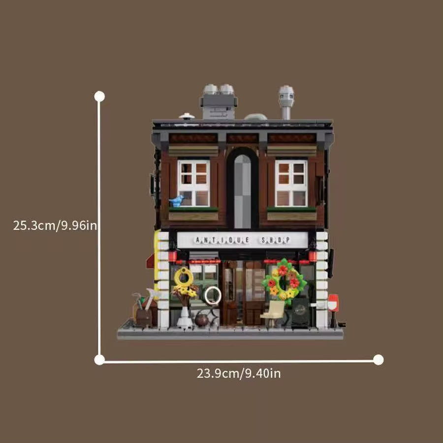 Vintage Antiques Shop Building Set 1950 Pieces - 3D City Block Model Kit Adults Teens 14+ Collectible Architecture Toy