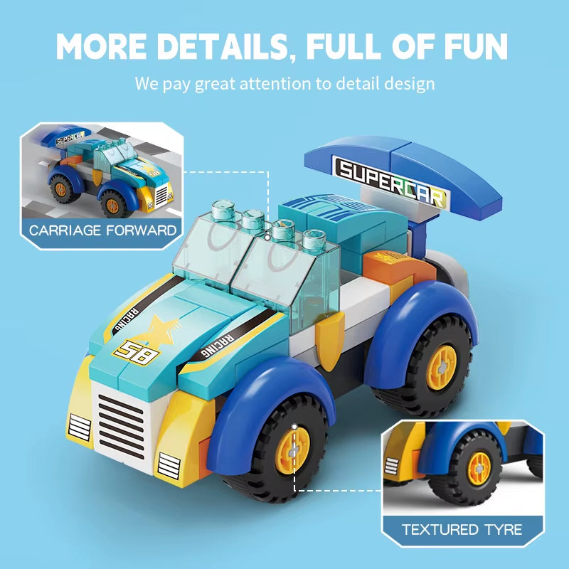 Racing Car Building Blocks Set - 30 Piece Vehicle Construction Toy Ages 5+